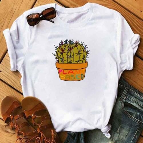 Short Sleeve Cute Shirt O Neck Top Cactus Cartoon Print Womens Clothing Graphic T Shirts Streetwear Plus Size Women Clothing