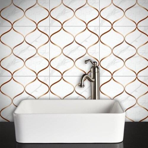 Geometric lines metal texture copper tile stickers waterproof and wear-resistant marble light luxury floor stickers Report