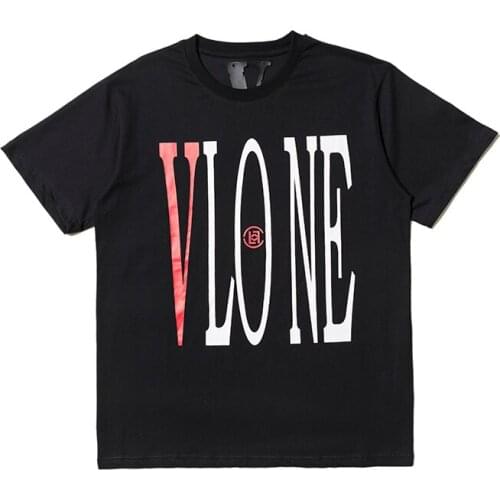 Classic Vlone Short-sleeved Female Couple Loose Street Hip-hop Big V Trend T-shirt Mens Cotton Round Neck 053