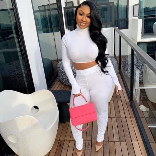 Echoine Long Sleeve Turtleneck Crop Top Legging Pants Two Piece Set Tracking Suit Tracksuit