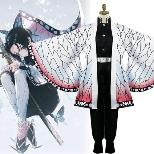 Anime Demon Slayer Kimetsu no Yaiba Kochou Shinobu Cosplay Costume Kimono Suit Full Set