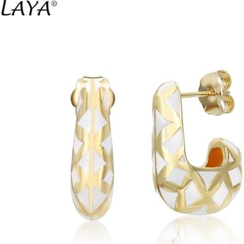 LAYA 925 Sterling Silver Fashion Simple Solid Geometry Design Color Enamel Drop Earrings For Womens PartiesHigh Quality Jewelry