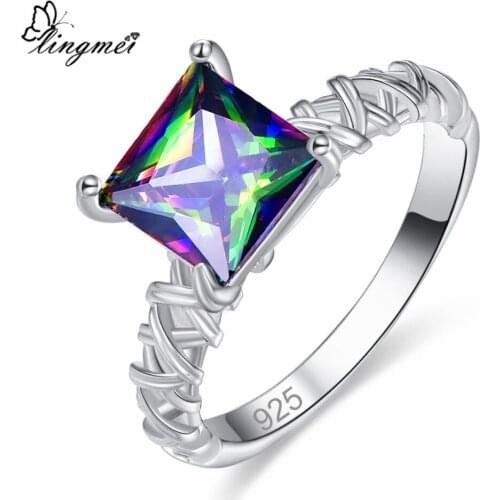 Lingmei New Arrival Vogue Simple Princess Multi & Black CZ Silver ColorRing Size 6-9 Women Wedding Fashion Jewelry