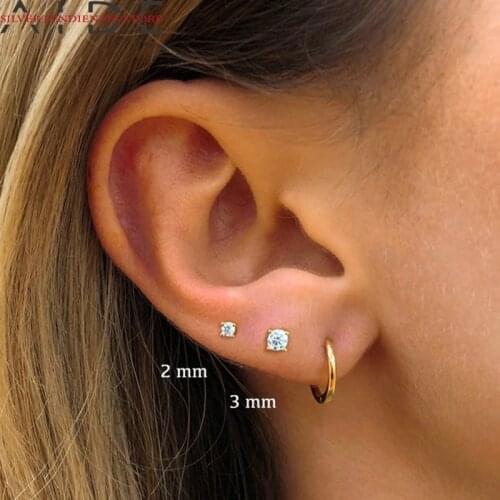 AIDE 2/3mm Mini Stud Earrings For Women 925 Sliver Jewelry Gold Cartilage Ear Bone Earlobe Buckle For Women Earring 2021