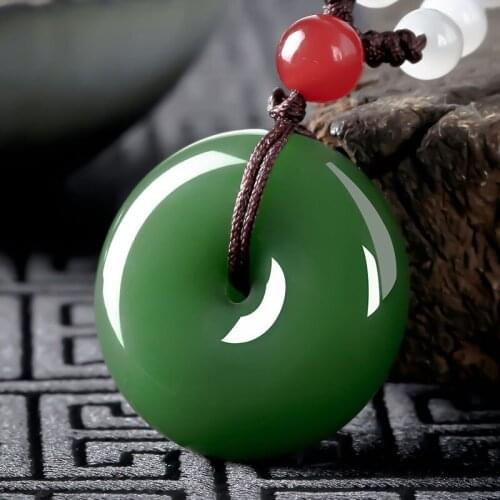 Natural Chinese Green Jade Safety Buckle Pendant Necklace Charm Jewellery Hand-Carved Jadeite Amulet Fashion Men Women Gfits