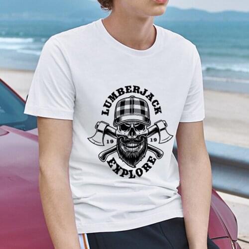 New Mens Fashion Street Trend T-shirt Masked Beard Mens Skull Print Commuter T-shirt Casual Simple and Comfortable O-neck Top