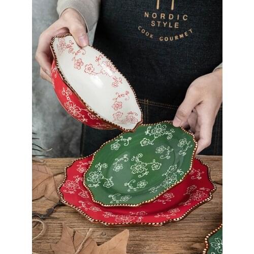 New Cherry Pattern Bowl Plate Dinner Set Ceramic Salad Dishes Flower Penh Creative Hand Drawn Crockery 8.5inch Bereakfast Plate