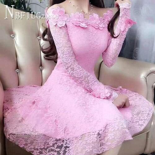2020 Autumn New Flower Lace Women Dress Slim Long Sleeve Female Dresses