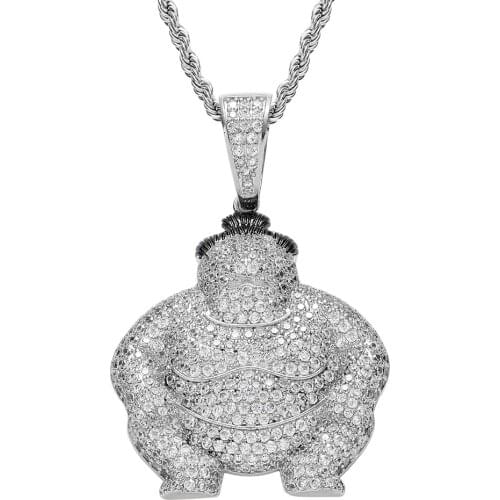 AZ Hip Hop Japanese Sumo Wrestler Iced Out Pendant Necklace For Men With AAA+ Zircon Stone Long Link Rope Chain Choker Free Ship