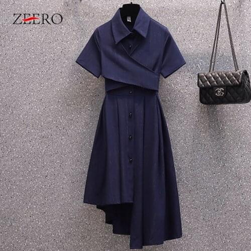 Dress for Women Stripe Lapel Single-breasted Short Sleeve Cross Irregular Hem Dresses Summer High Waist Backless Dresse Oversize