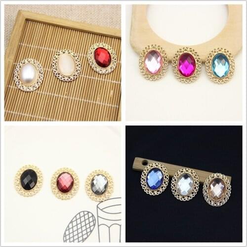 Hollowed-out Lace Oval Crystal Flatback Button For Clothing Hair Accessories Hat Handmade Diy Decorative Material Metal Buttons
