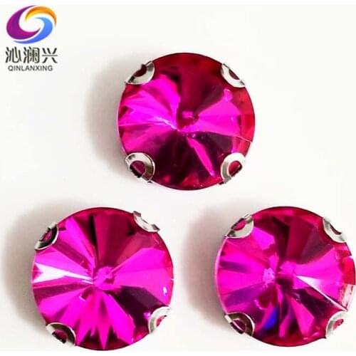 Rose red round shape flatback AAA Glass Crystal sew on Anti hook D shape claw rhinestones,Diy Clothing accessories SWBD08