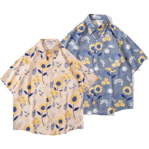 Men Shirt Short Sleeve Turn Down Collar Summer Tops Beach Casual Floral Hawaiian Vintage Blouse 2021 Blouse Printed Clothing