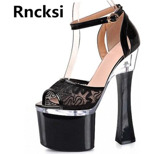 Rncksi Sexy Womens 18cm Square Heels Shoes Party Shoes Party Sandals Patform 18cm High Heels Girls Pole Dance Sandals