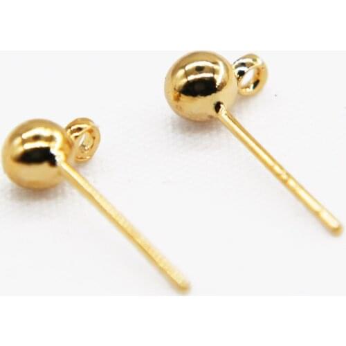 10PCS Beads Ear Studs 925 Silver Needle DIY Earrings for Jewelry Findings Making Supplies 18K Gold Plated Brass Accessories