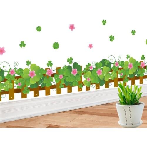 Clover Flower Fence Wall Stickers For Living Room Bedroom Home Decorations 3d Baseboard Wall Mural Art Diy Pvc Glass Door Decal