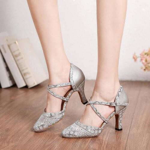 Ballroom Dance Shoes For Women Girls Ladies Tango/Latin/Modern Heeled Sequins and Rhinestone Indoor Dancing Shoes Dropshipping