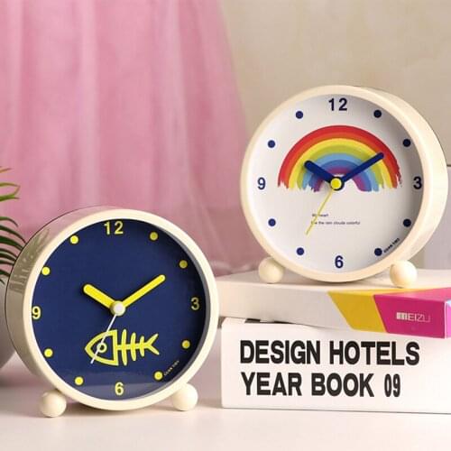 Japanese and Korean Art Metal Alarm Clock Creative Silent Night Light Fashion Digital Students Bedside Alarm Clock Bedroom Decor