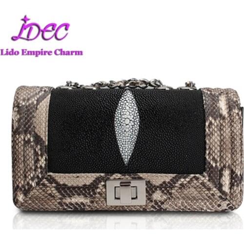 Pearl Fish Skin Slung Womens Bag Boa Constrictor Wrapping Temperament Fashionable Business Shoulder Bag