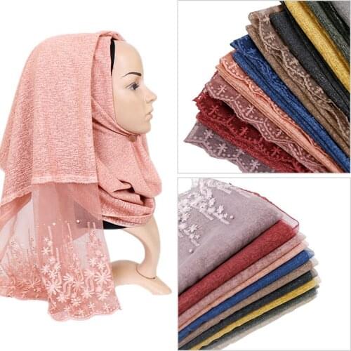 LMLAVEN women lace scarf solid color cotton scarves embroidery floral head hijab muslim hijabs fashion shawl pashmina 11 colors