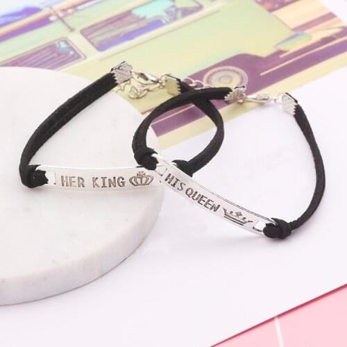 1/2pc 2 Style Letter His Queen Her King Black Classic Lover Bracelet Stainless Steel Couple Bracelet Gift Fashion Accessories
