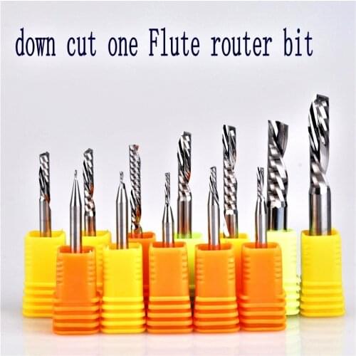 1pcs 3.175mm 4mm 5mm 6mm AAA Left Spiral milling cutter down cut one Flute router bit CNC end mill carbide milling cutter