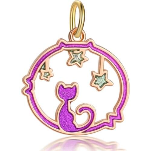 1Pcs New Cute Cat Star Pendant DIY Beads Suitable for Original Pandora Charm Bracelet Ladies Jewelry Making Gifts