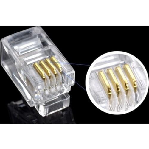 100Pc RJ11 4P4C New Crystal Head Modular Plug Gold Plated Network Connector Wholesale