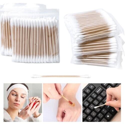 100pc Cotton Swabs Wooden Handle Double Tipped with Finest Quality Cotton Heads Multipurpose Safe Highly Absorbent Cotton-Tipped