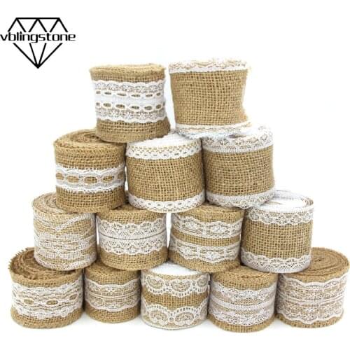 2m 5cm Ribbon Jute Burlap Ribbon For Rustic Vintage Wedding DIY Craft Lace Ribbon Christmas Party Supplies Hemp Needlework Tapes