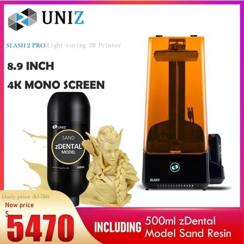 Uniz Slash 2 Pro Professional High Precision Desktop 8.9 ”4K LCD Stereolithography 3D Printer 192*120*400mm Large Build Volume
