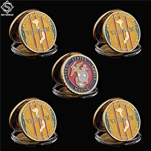 5PCS US Marine Corps Vietnam War Military Gold Challenge Coin USA Metal Souvenir Coin