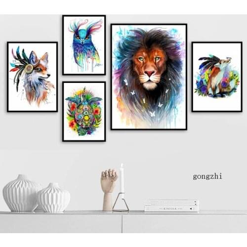 Watercolor Lion Fox Owl Tiger Horse Nordic Posters Animal Canvas Painting and Prints Wall Art Pictures for Kids Room Home Decor