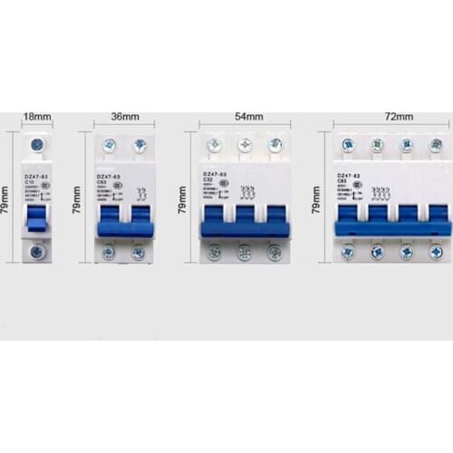 DZ47-63 DC12-100V Circuit Breaker 6A 32A 63A 1P 2P 3P 4P 1-125A Direct Air Open Atmosphere Switch Defence Tripping Operation