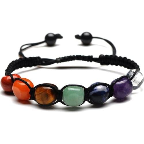 Square Seven Chakras Stone Charm Bracelet Women Men Braided Woven Energy Buddha Bracelets Jewelry