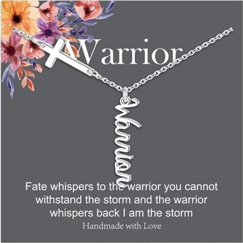 Stainless Steel Cross Charm Chain Necklace Letter Warrior FAMILY LOVE HOPE DREAM Pendant Necklace For Women Fashion Jewelry