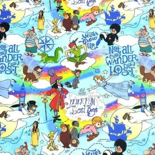 Disney Peter Pan Tinker Bell Fantasy Island 100% Cotton Fabric for Boy Clothes Hometextile Cushion Cover Backpack Needlework DIY