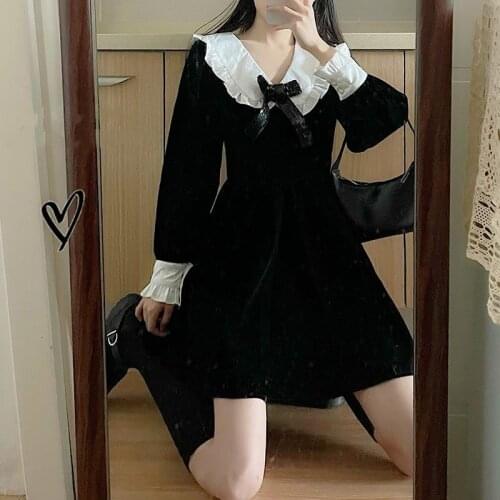 Black Gothic Dress Women Elegant Retro Japanese Style Party Mini Dress Female High Street Casual Kawaii Korean Dress Women 2020