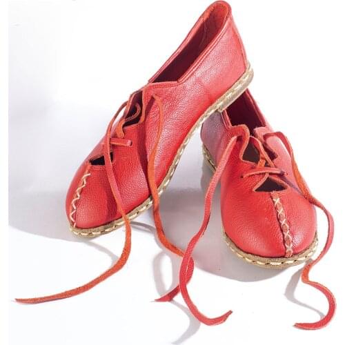 Women Hand Made Comfort Basic Healty Full Leather Shoes Red