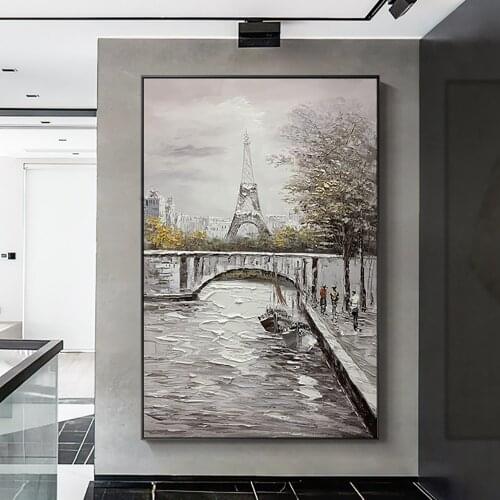 Large Size Home Decorative Paintings Hand Painted Thick Oil Painting City Building Pictures Abstract Art Paintings Unframed