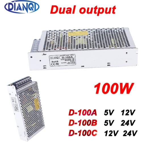 Dual output power supply 100w 5V 6a, 24V 3a power suply D-100B ac dc converter good quality