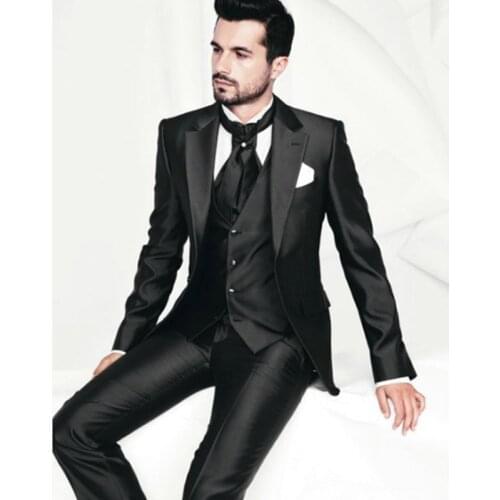 Custom Made Black Men Suit One Button Best Mens Suits Wedding Dress Best Man Coat Terno (coat+pants+vest)