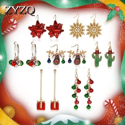 ZYZQ Classic Christmas Decorations Earrings For Women Romantic Snowflake Jingle Bell Shaped Pendant Christmas Eve Gift Wholesale