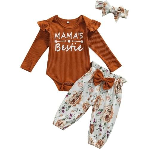0-24M Newborn Infant Baby Girls Letter Romper Tops Floral Pant Headband Outfits Clothes Set Long Sleeve Fall Winter Clothing