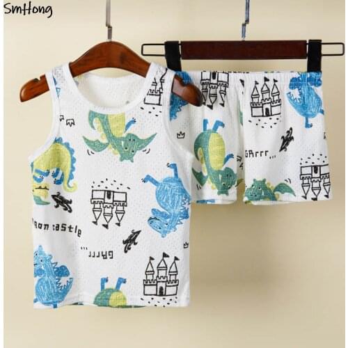 Boy Sets Summer Sleeveless Cotton Diosaur Kids Clothes Childrens Clothing Sets for 1 to 9 Years Toddler Boy Clothes Teen Outfit