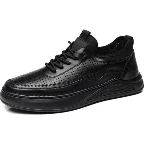 Quality Leather Men Shoes Sneakers Trend Casual Shoes Summer Hollow Out Platform Fashion Board Shoes Breathable Vulcanized Shoes