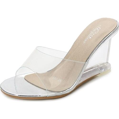 Summer Transparent Wedge Heel Crystal Sandals Office Party Ladies Pumps Shoes Women High Heels Simple Temperament High Heels