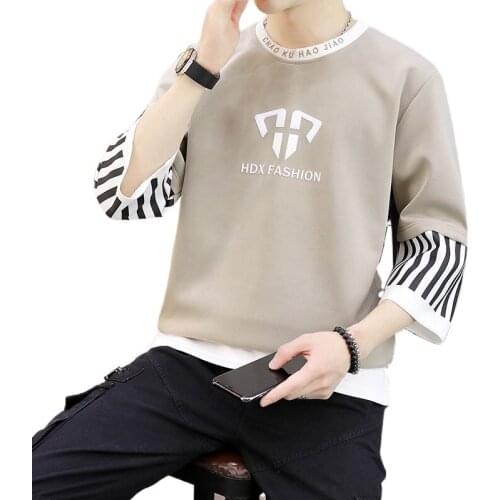 Summer new t-shirt mens Korean fashion 3 / 4 Sleeve Top Casual round neck bottom shirt Hong Kong fashion brand mens wear