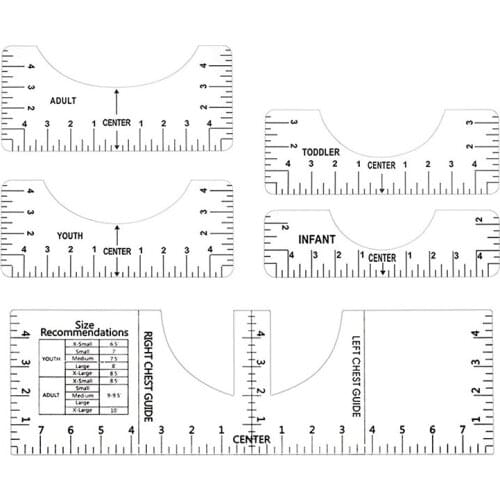 5Pcs/Set T-Shirt Alignment Ruler For Guiding Tshirt Measurement Ruler With Size Chart DIY Drawing Template Craft Tool Drafting