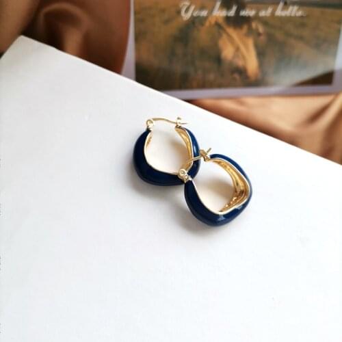 Fashion Jewelry Hoop Earrings Popular Design Hot Selling Metal Alloy Golden Plating Color Dark Blue Women Earrings Gifts